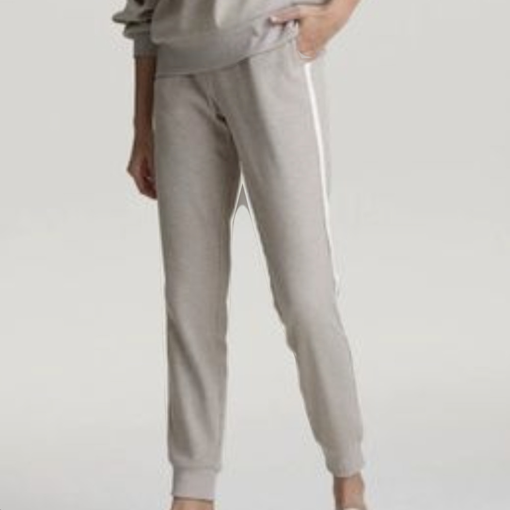 Varley Kelvin Jogger XL Tan Waffle Knit Stripe Lounge Pants Drawstring Waist